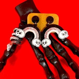 Rainbow  acrylic Goth Skull Halloween earrings Dangle really cute!